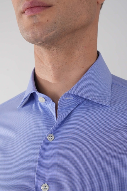 Regular Fit İtalyan Yaka Uzun Kol Pamuk Mavi Erkek Gömlek - 3