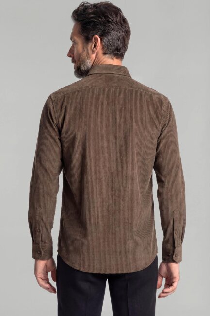 Regular Fit Kadife Pamuk Kahve Erkek Gömlek - 2