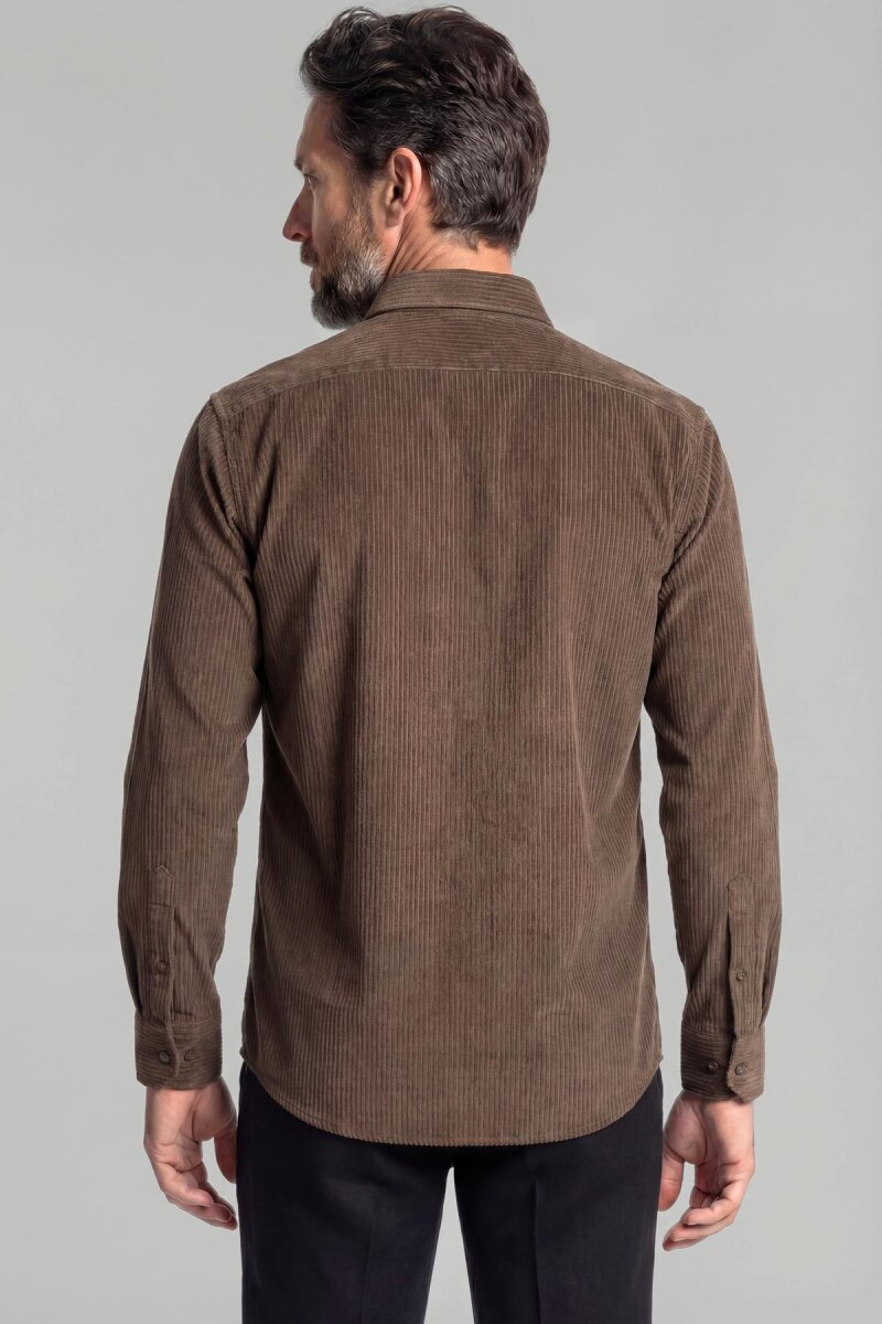 Regular Fit Kadife Pamuk Kahve Erkek Gömlek - 2