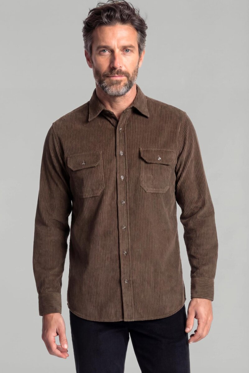 Regular Fit Kadife Pamuk Kahve Erkek Gömlek - 1