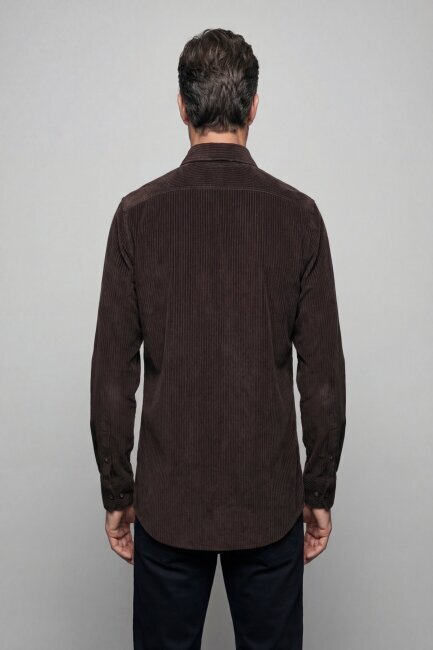 Regular Fit Kadife Pamuk Koyu Kahve Erkek Gömlek - 2
