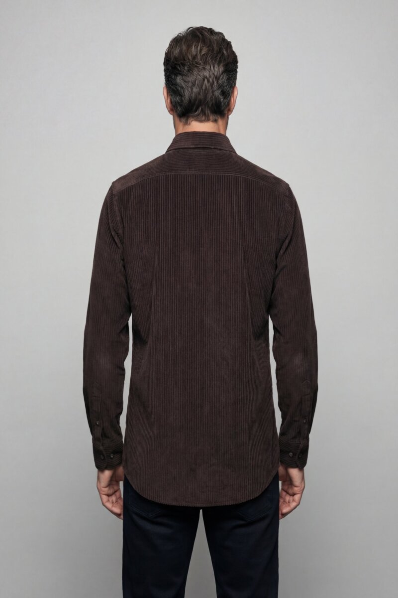 Regular Fit Kadife Pamuk Koyu Kahve Erkek Gömlek - 2