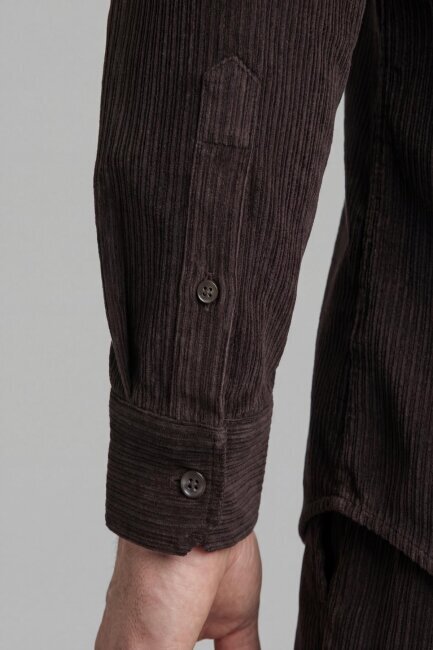 Regular Fit Kadife Pamuk Koyu Kahve Erkek Gömlek - 3
