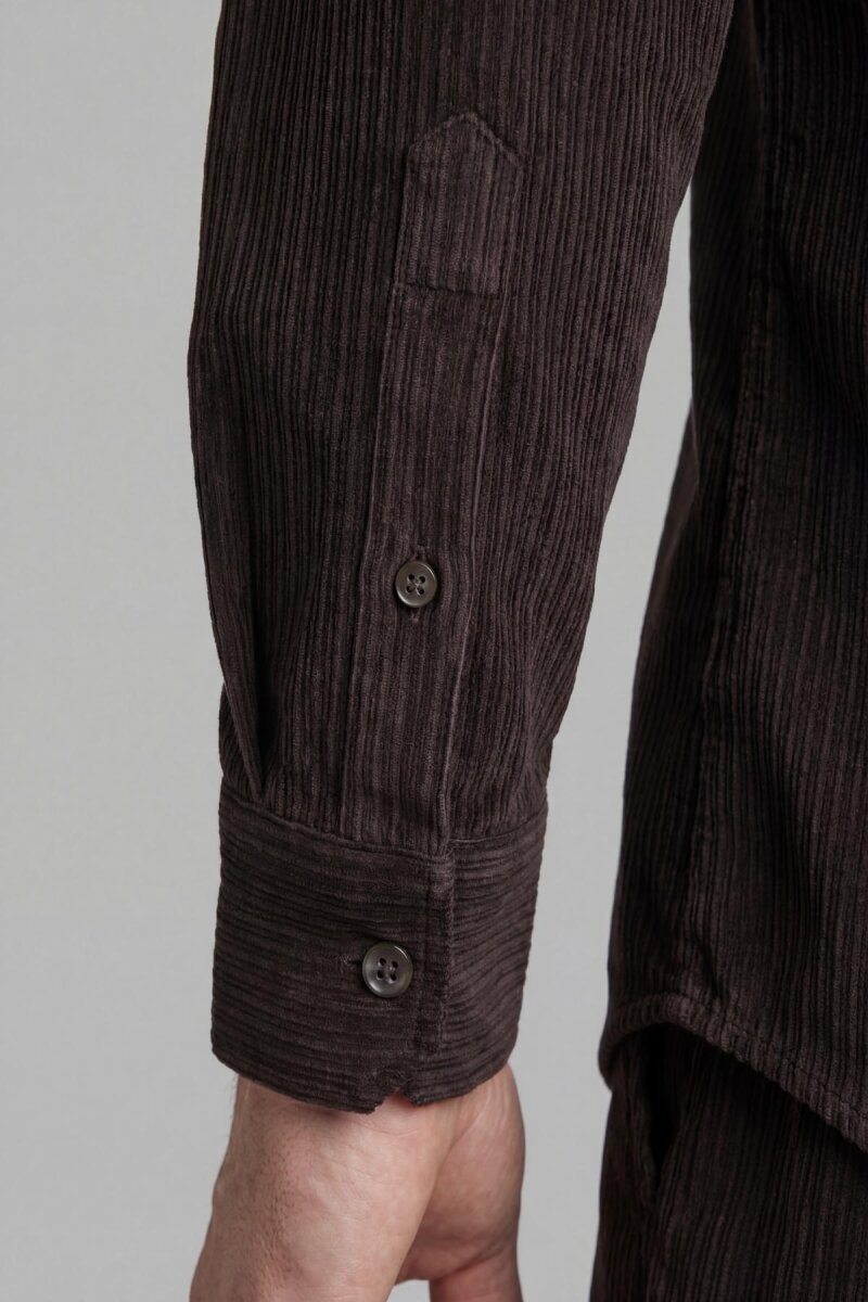 Regular Fit Kadife Pamuk Koyu Kahve Erkek Gömlek - 3