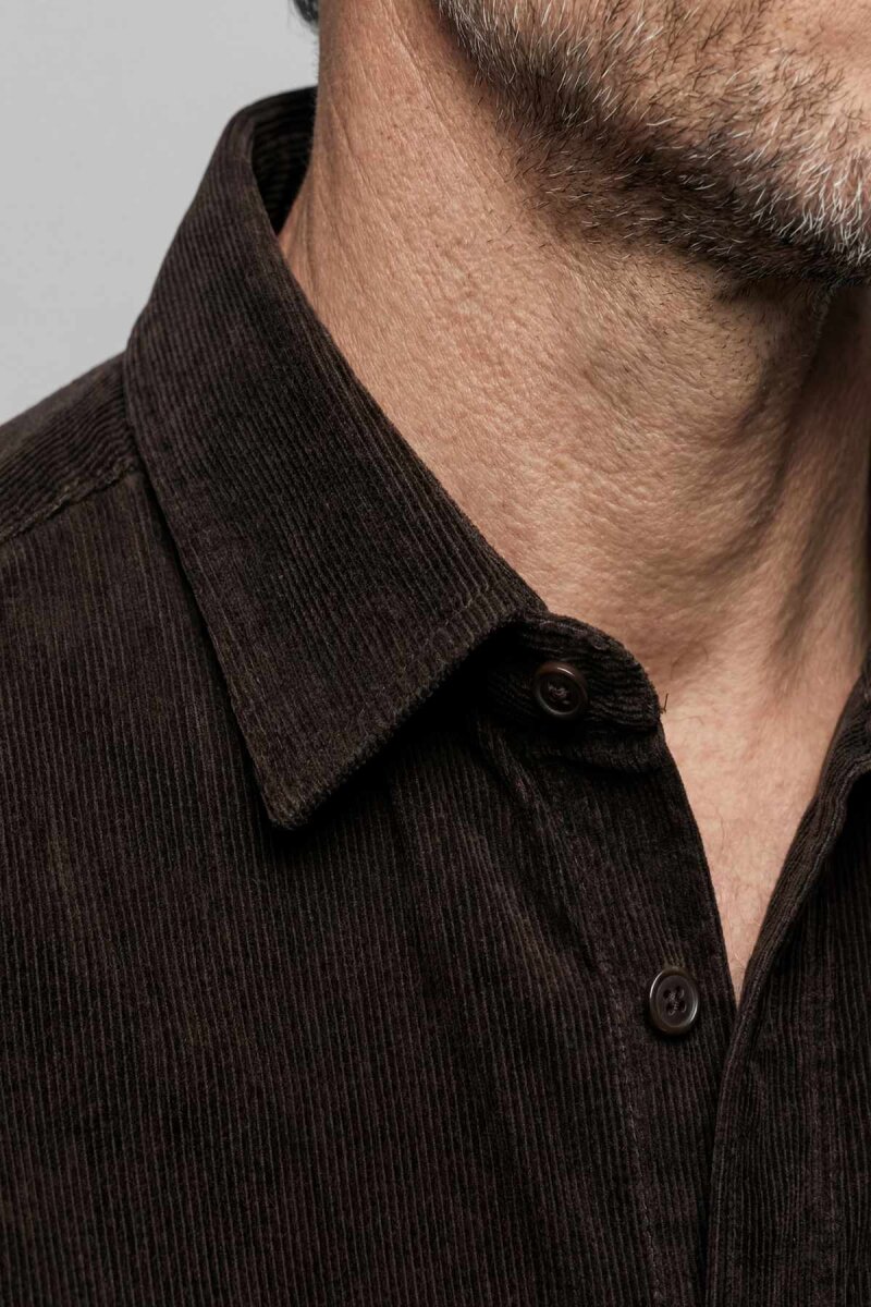 Regular Fit Kadife Pamuk Koyu Kahve Erkek Gömlek - 4