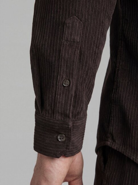 Regular Fit Kadife Pamuk Koyu Kahve Erkek Gömlek (3)