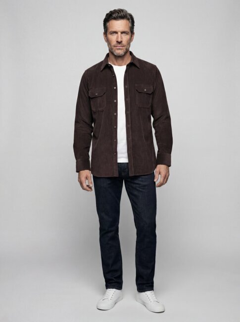 Regular Fit Kadife Pamuk Koyu Kahve Erkek Gömlek (6)