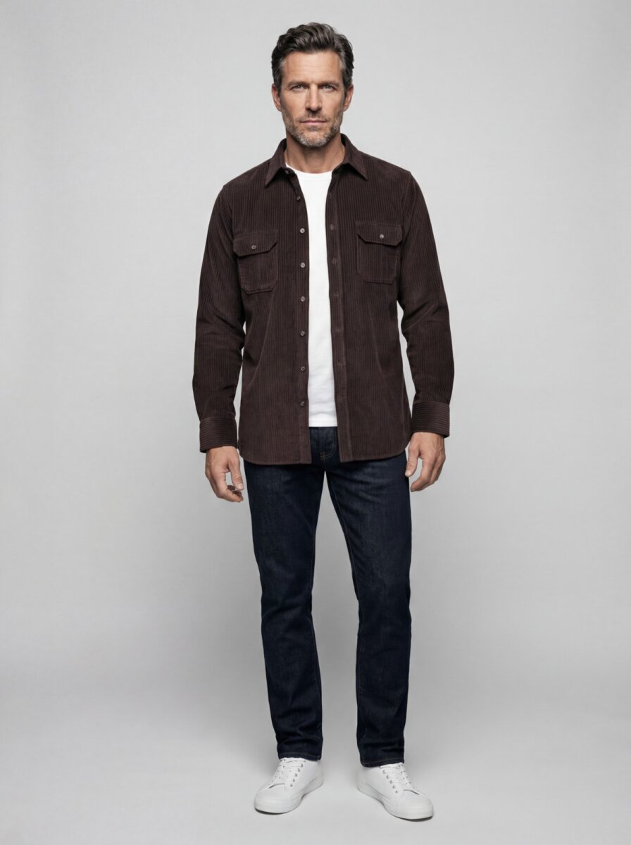 Regular Fit Kadife Pamuk Koyu Kahve Erkek Gömlek - 7