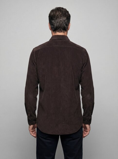 Regular Fit Kadife Pamuk Koyu Kahve Erkek Gömlek (1)