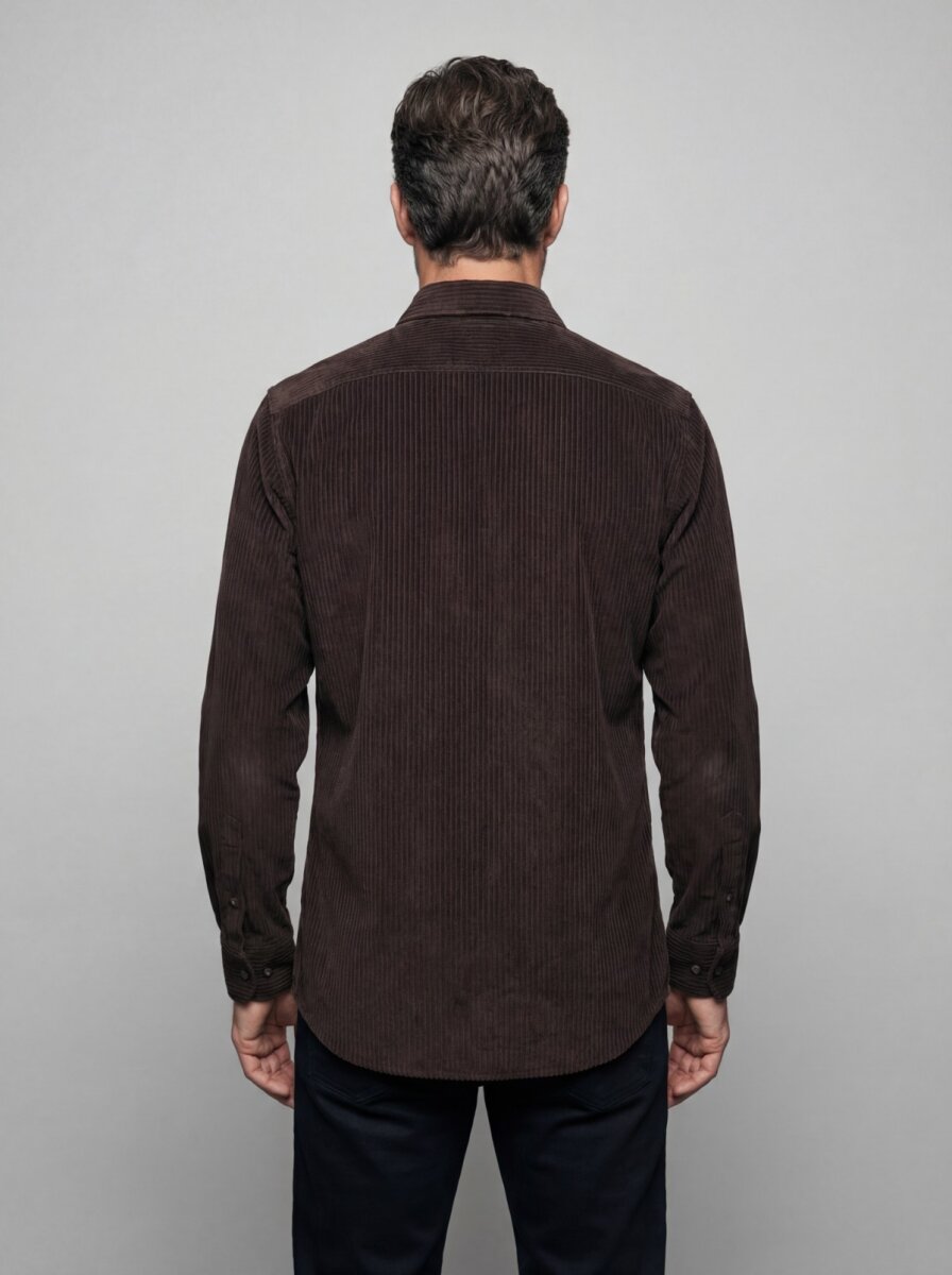 Regular Fit Kadife Pamuk Koyu Kahve Erkek Gömlek (1)
