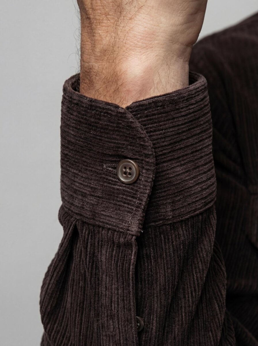 Regular Fit Kadife Pamuk Koyu Kahve Erkek Gömlek - 5