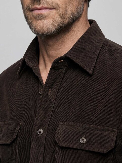 Regular Fit Kadife Pamuk Koyu Kahve Erkek Gömlek (5)
