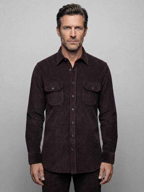Regular Fit Kadife Pamuk Koyu Kahve Erkek Gömlek (0)