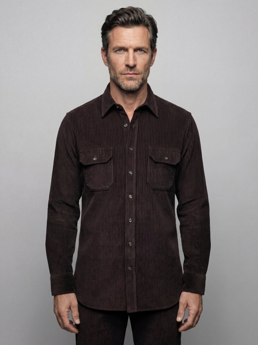 Regular Fit Kadife Pamuk Koyu Kahve Erkek Gömlek