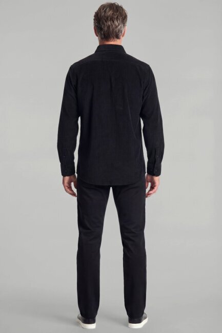 Regular Fit Kadife Pamuk Siyah Erkek Gömlek - 2