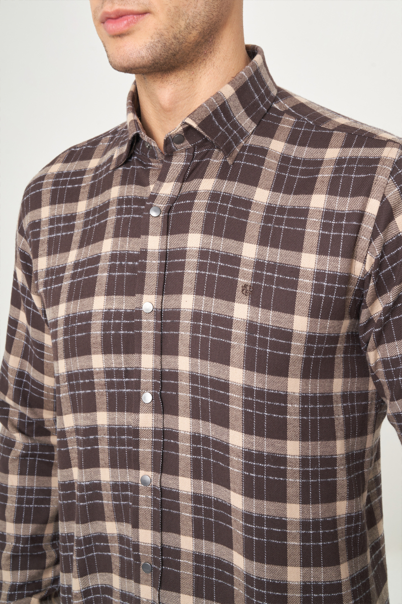 Regular Fit Kahve Flanel Çıtçıtlı Erkek Gömlek - 3
