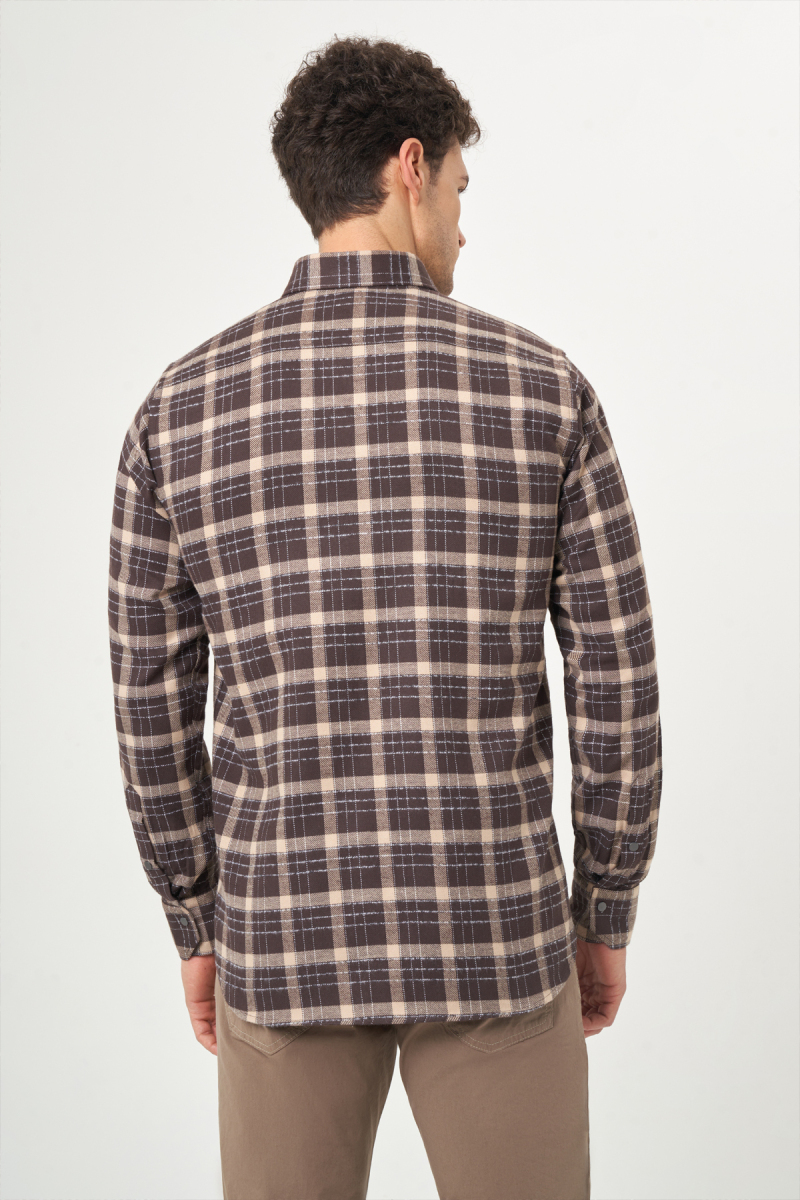 Regular Fit Kahve Flanel Çıtçıtlı Erkek Gömlek - 2