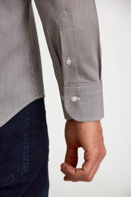 Regular Fit Kahve İtalyan Yaka Klasik Erkek Gömlek - 4