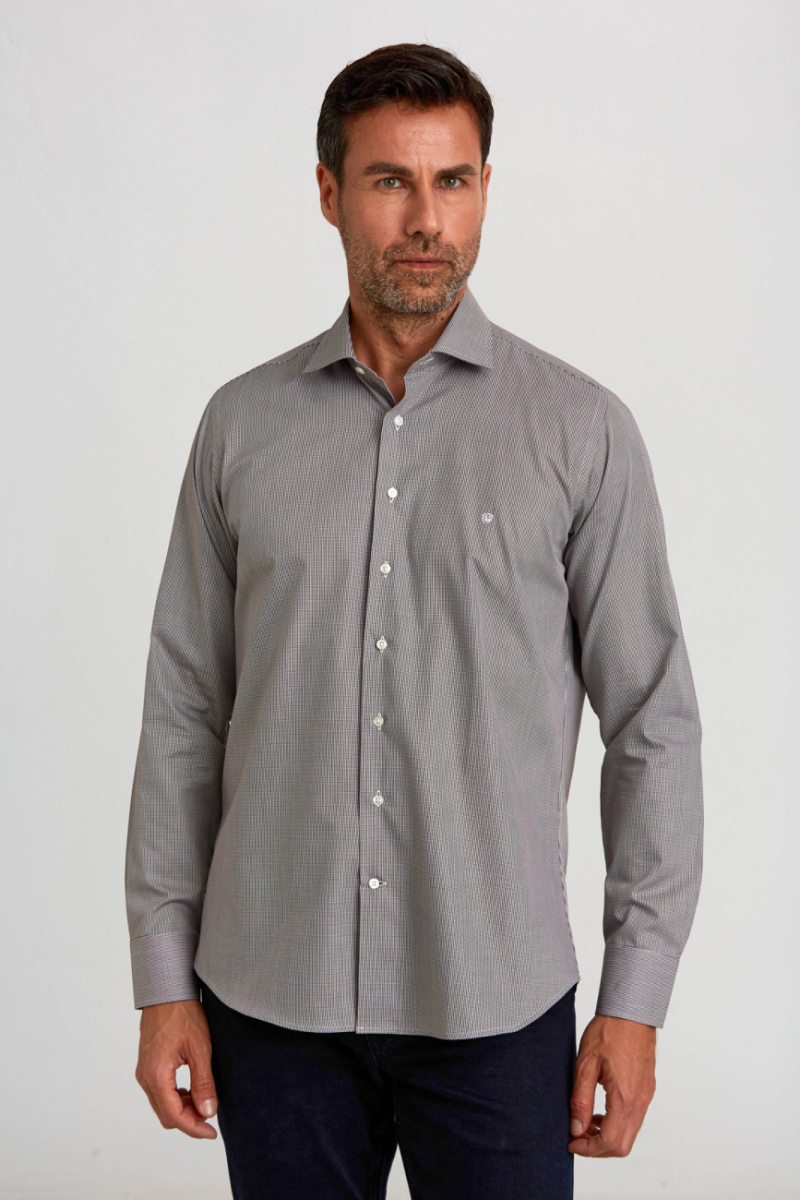 Regular Fit Kahve İtalyan Yaka Klasik Erkek Gömlek - 1