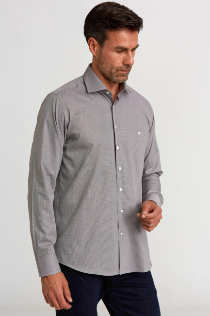 Regular Fit Kahve İtalyan Yaka Klasik Erkek Gömlek - 3