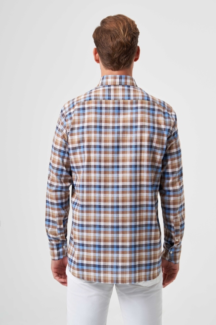 Regular Fit Kahve Paşa Yaka Ekoseli Spor Erkek Gömlek - 2