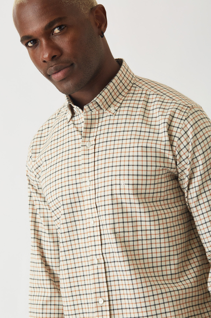 Regular Fit Kahve Paşa Yaka Spor Erkek Gömlek - 3