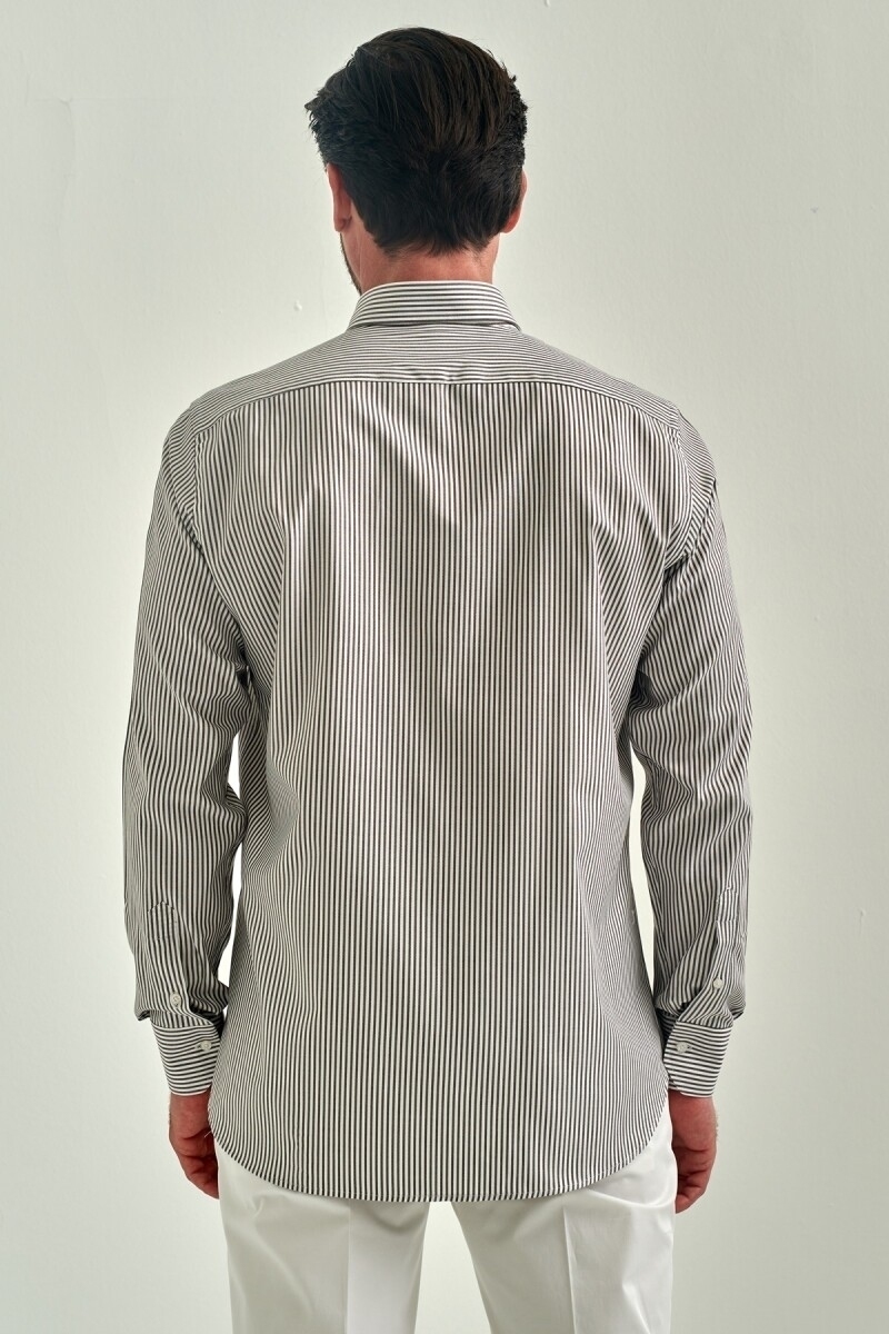 Regular Fit Kahve Uzun Kollu Spor Erkek Gömlek - 2