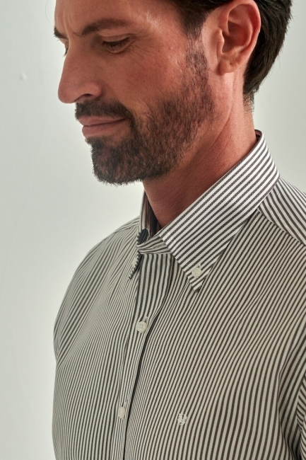 Regular Fit Kahve Uzun Kollu Spor Erkek Gömlek - 3