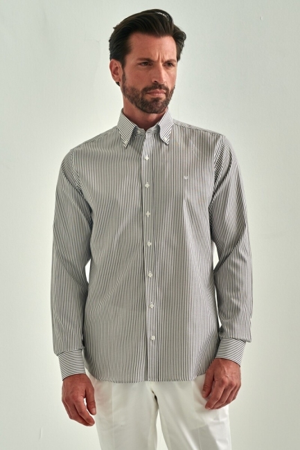 Regular Fit Kahve Uzun Kollu Spor Erkek Gömlek - 5