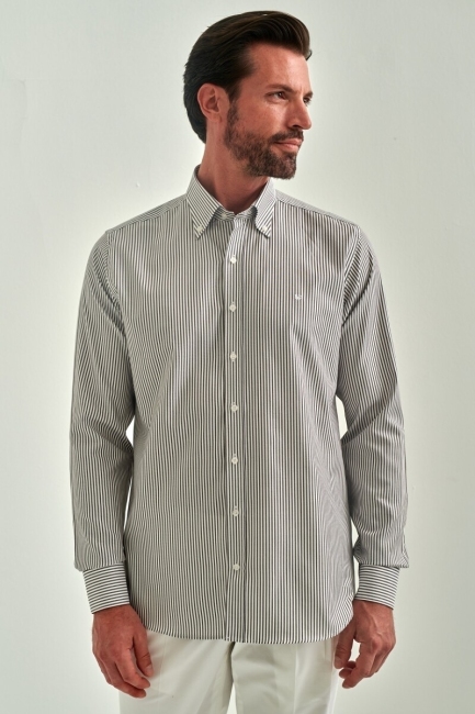 Regular Fit Kahve Uzun Kollu Spor Erkek Gömlek - 1