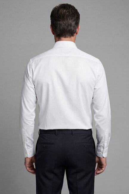 Regular Fit Kapalı Yaka Pamuk Beyaz Erkek Gömlek - 2