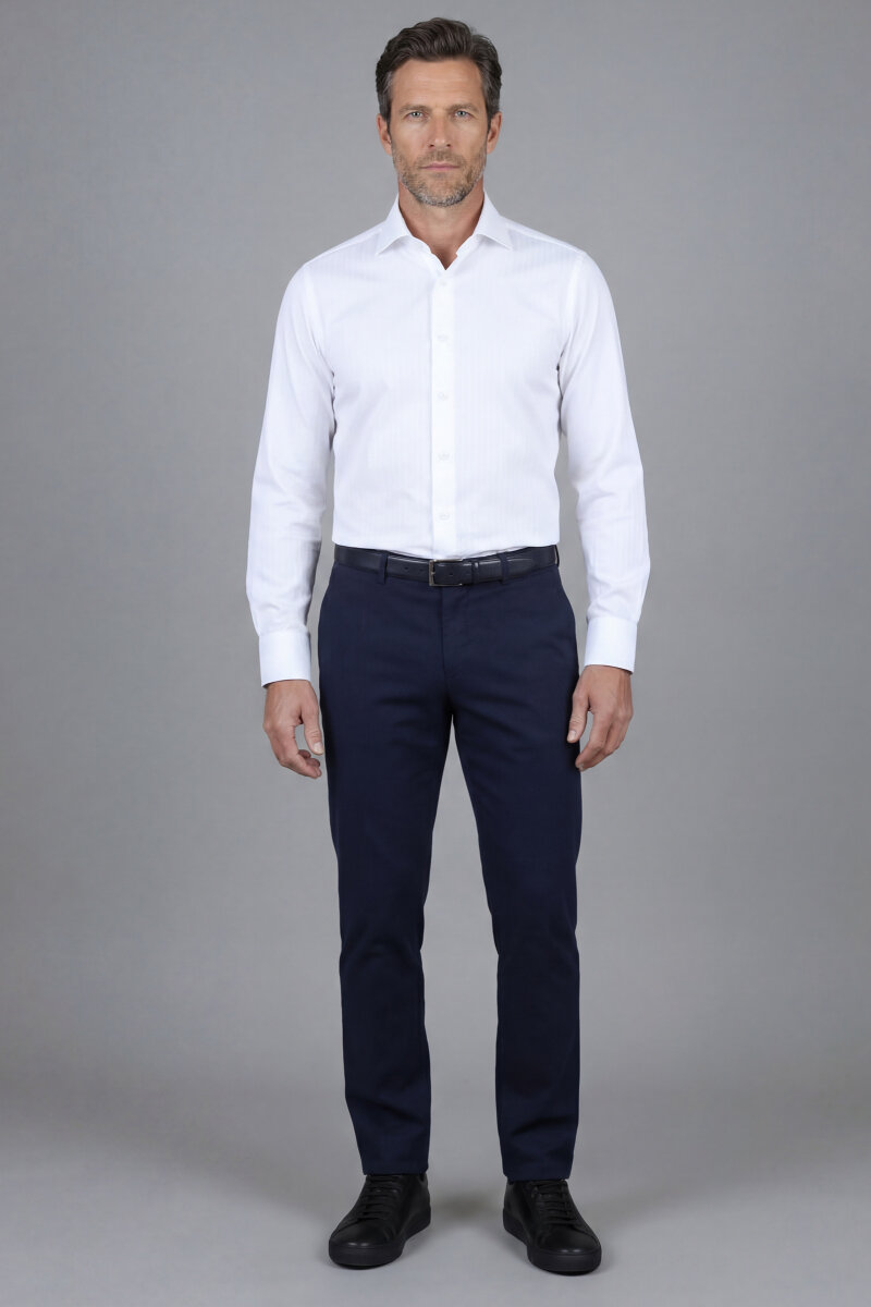 Regular Fit Kapalı Yaka Pamuk Beyaz Erkek Gömlek - 4