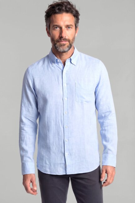 Regular Fit Keten Mavi Erkek Gömlek - 1