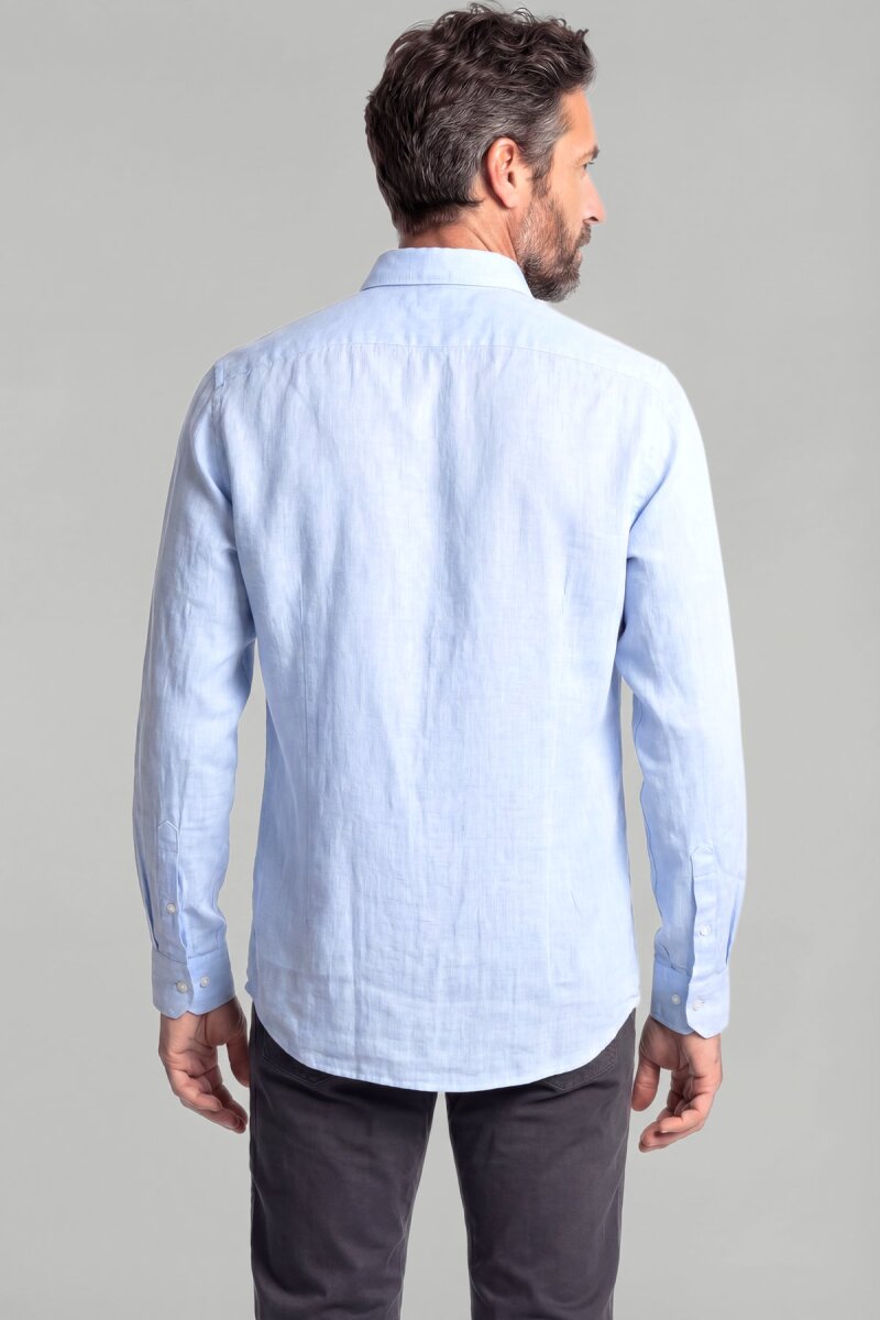 Regular Fit Keten Mavi Erkek Gömlek - 2