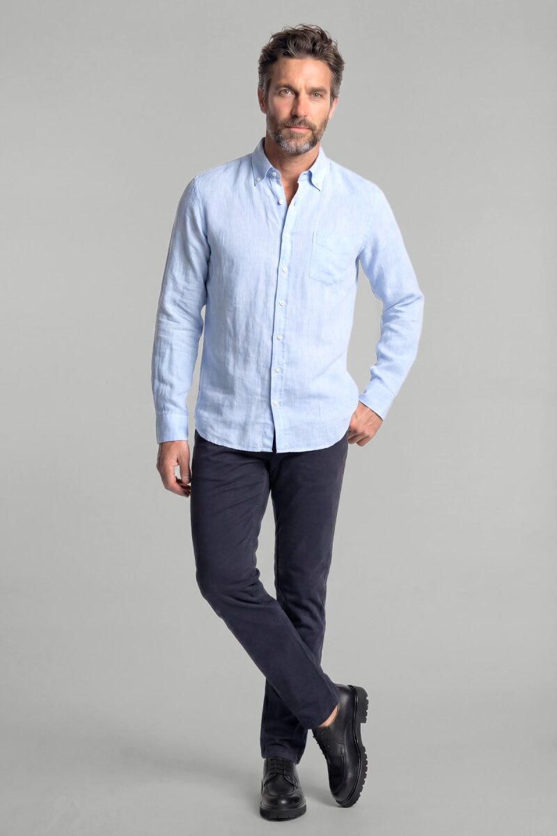 Regular Fit Keten Mavi Erkek Gömlek - 3