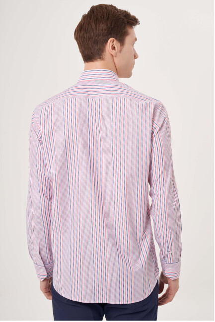 Regular Fit Kırmızı Çizgili Spor Erkek Gömlek (1)