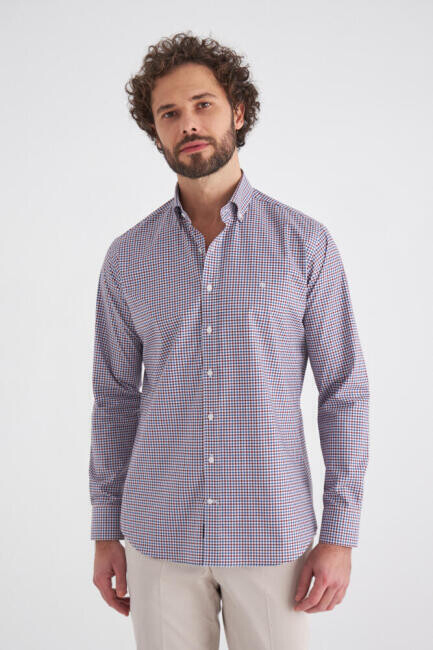 Regular Fit Kırmızı Uzun Kollu Spor Erkek Gömlek - 1