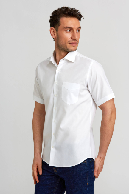 Regular Fit Kısa Kollu Beyaz Basic Erkek Gömlek - 4