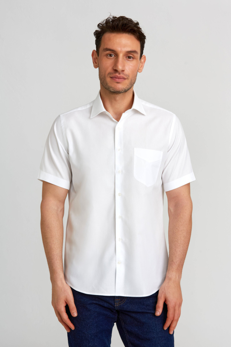 Regular Fit Kısa Kollu Beyaz Basic Erkek Gömlek