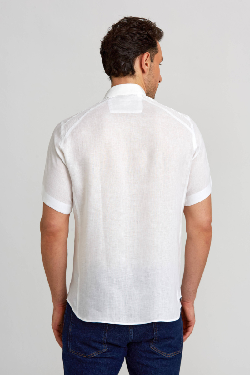 Regular Fit Kısa Kollu Beyaz Keten Erkek Gömlek (1)