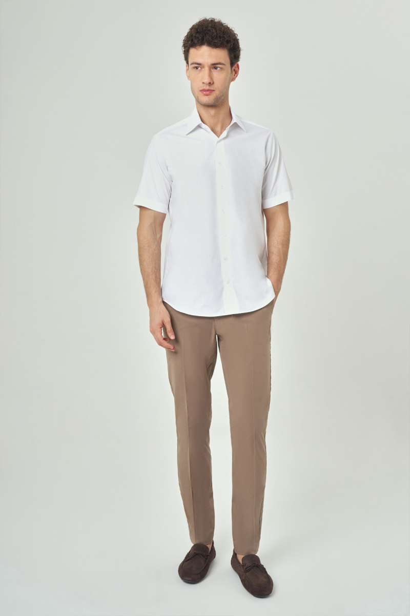 Regular Fit Kısa Kollu Beyaz Spor Erkek Gömlek - 4