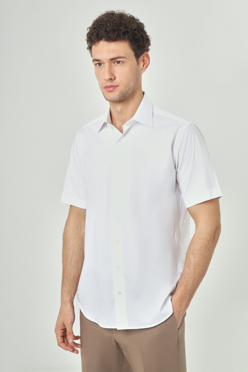 Regular Fit Kısa Kollu Beyaz Spor Erkek Gömlek - 1