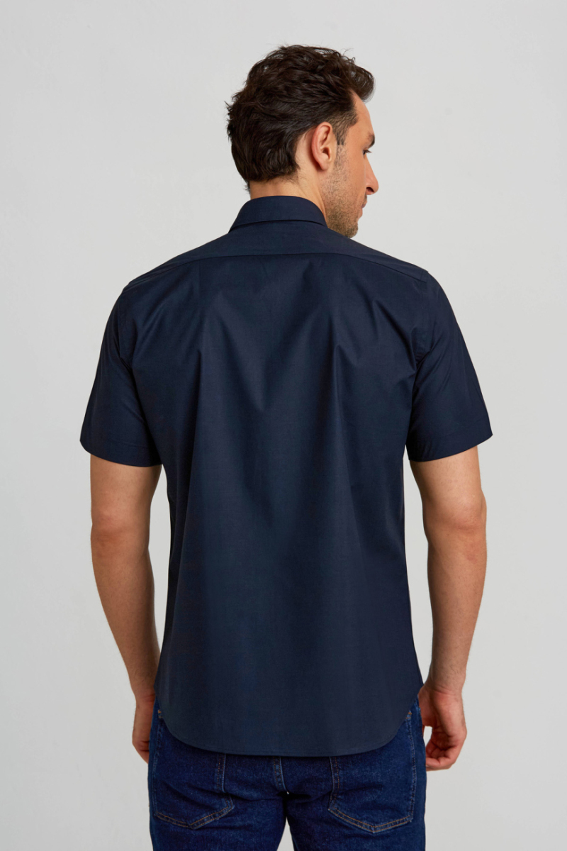 Regular Fit Kısa Kollu Lacivert Pamuk Erkek Gömlek - 2