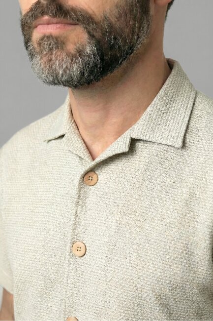 Regular Fit  Kısa Kollu Örme Cepsiz Bej Erkek Gömlek - 3