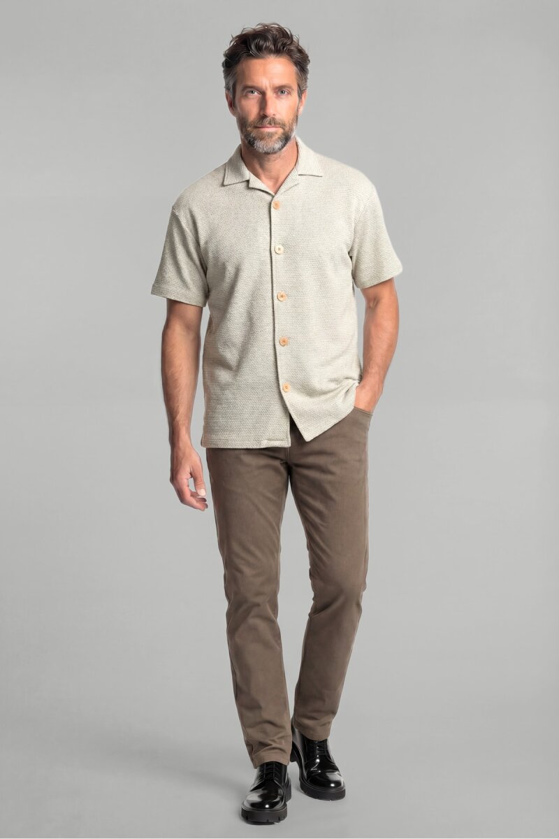 Regular Fit  Kısa Kollu Örme Cepsiz Bej Erkek Gömlek - 4