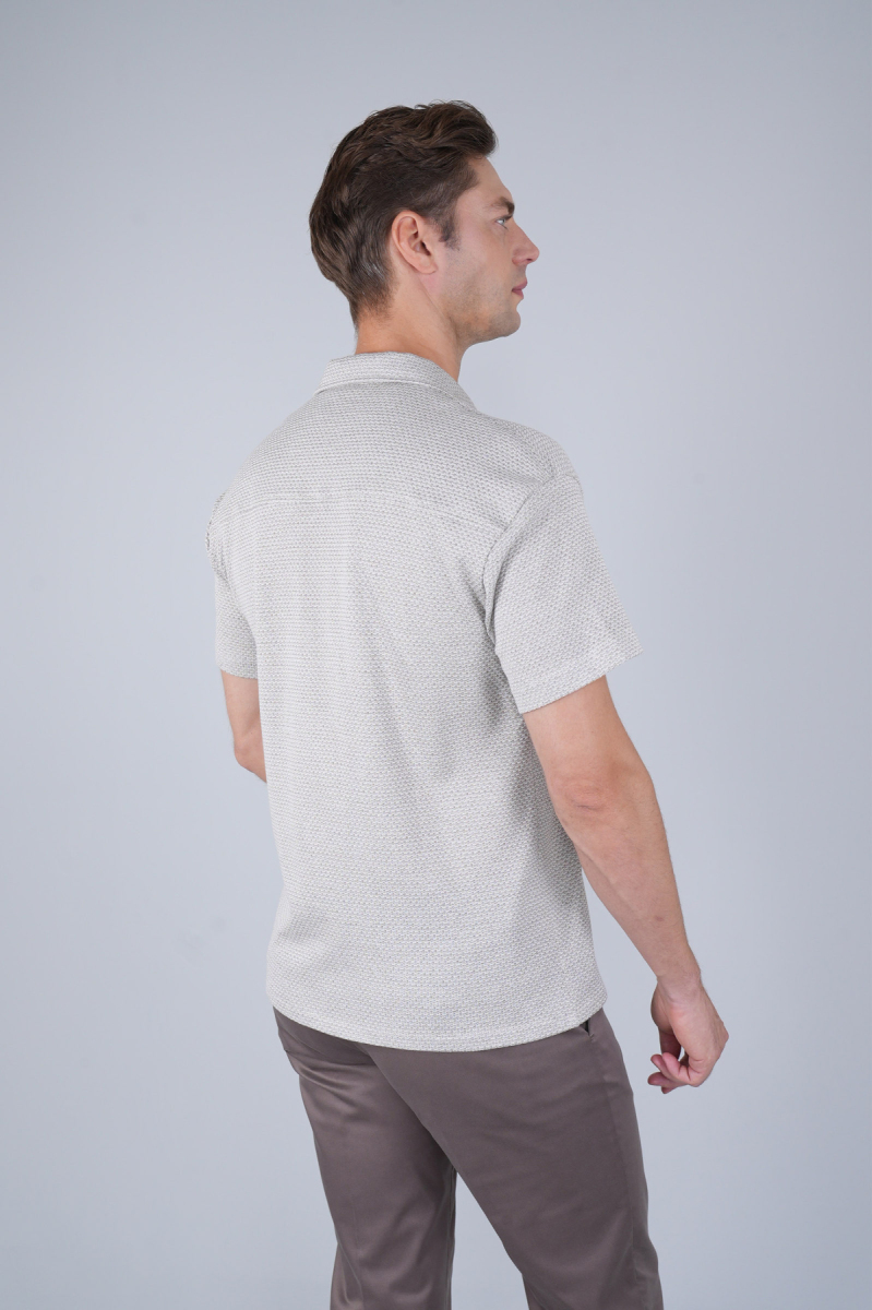 Regular Fit  Kısa Kollu Örme Cepsiz Ekru Erkek Gömlek (1)