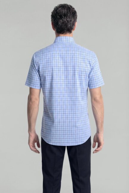 Regular Fit Kısa Kollu Pamuk Mavi Erkek Gömlek - 2