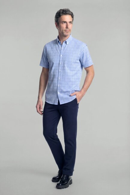 Regular Fit Kısa Kollu Pamuk Mavi Erkek Gömlek - 4