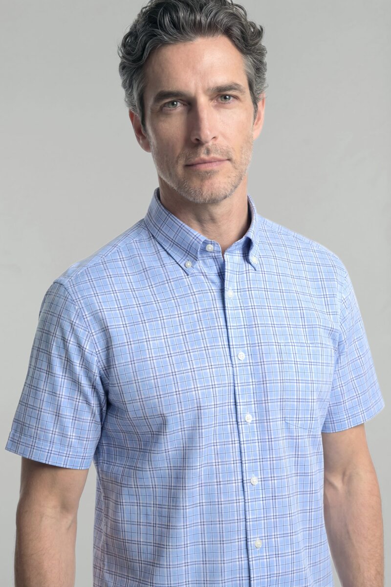Regular Fit Kısa Kollu Pamuk Mavi Erkek Gömlek - 3