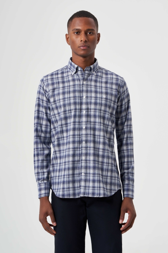 Regular Fit Kışlık Flanel Ekose Lacivert Erkek Gömlek - 1